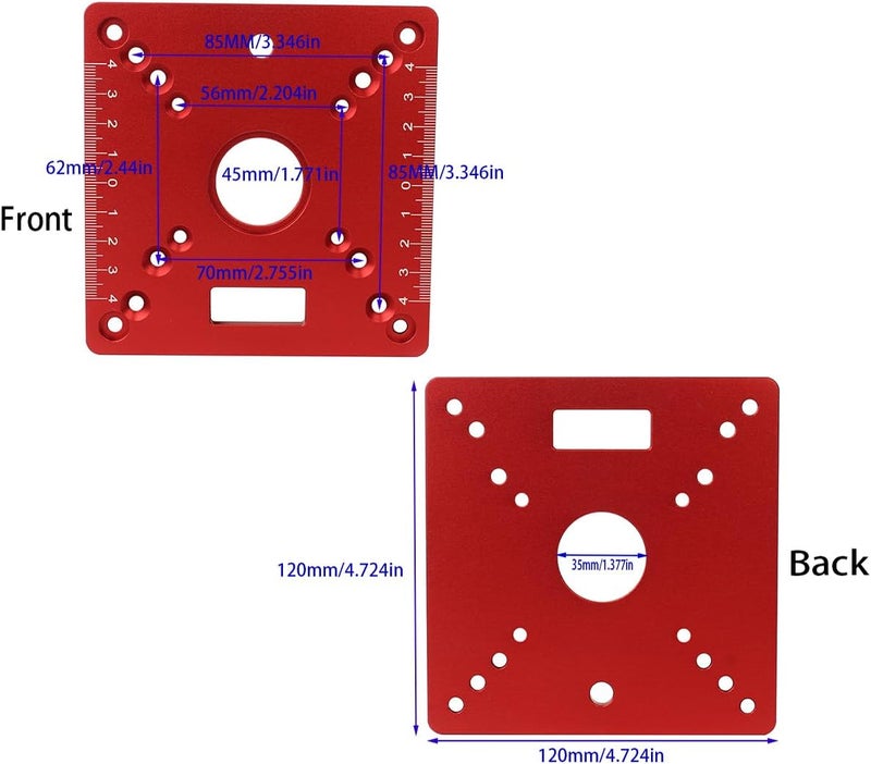 KETIPED Aluminium Router Table Insert Plate,Mini Square Woodworking Benches Router Flip Plate,Multifunctional Trimming Engraving Table,055Red - Image 2
